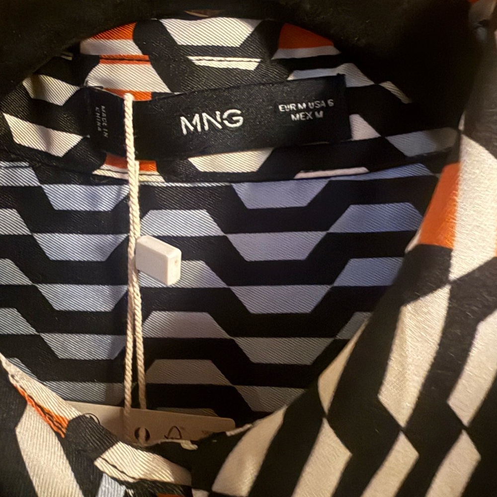 Mango Geometric Button-Down Shirt in Brown, Black & White - Picture 4 of 5